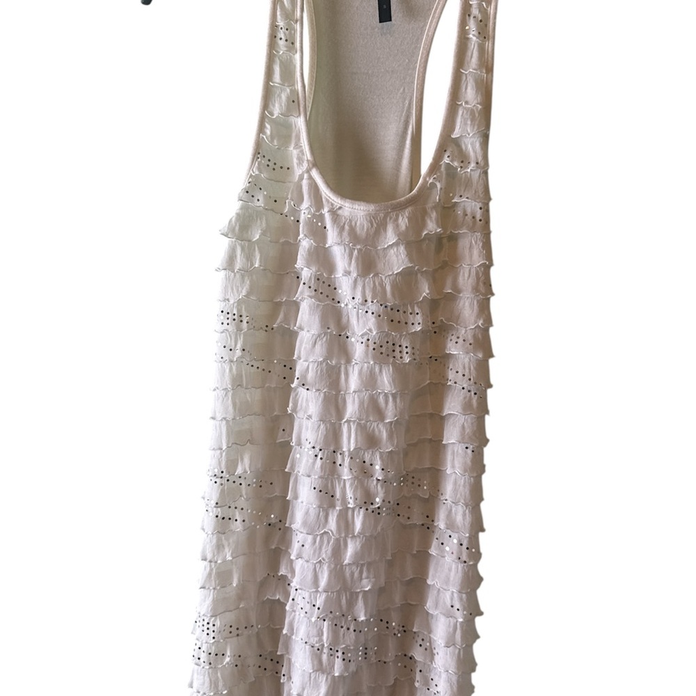 Candy Rain Tank Top Womens Sz S White Layered Sequins Feminine
